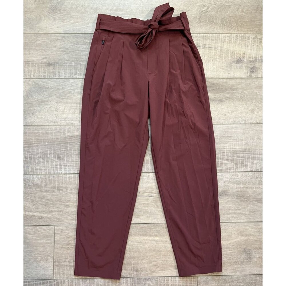 Athleta Skyline Pant II Paperbag Belted Trouser Sz‎ 6 Cognac Brown Career Casual